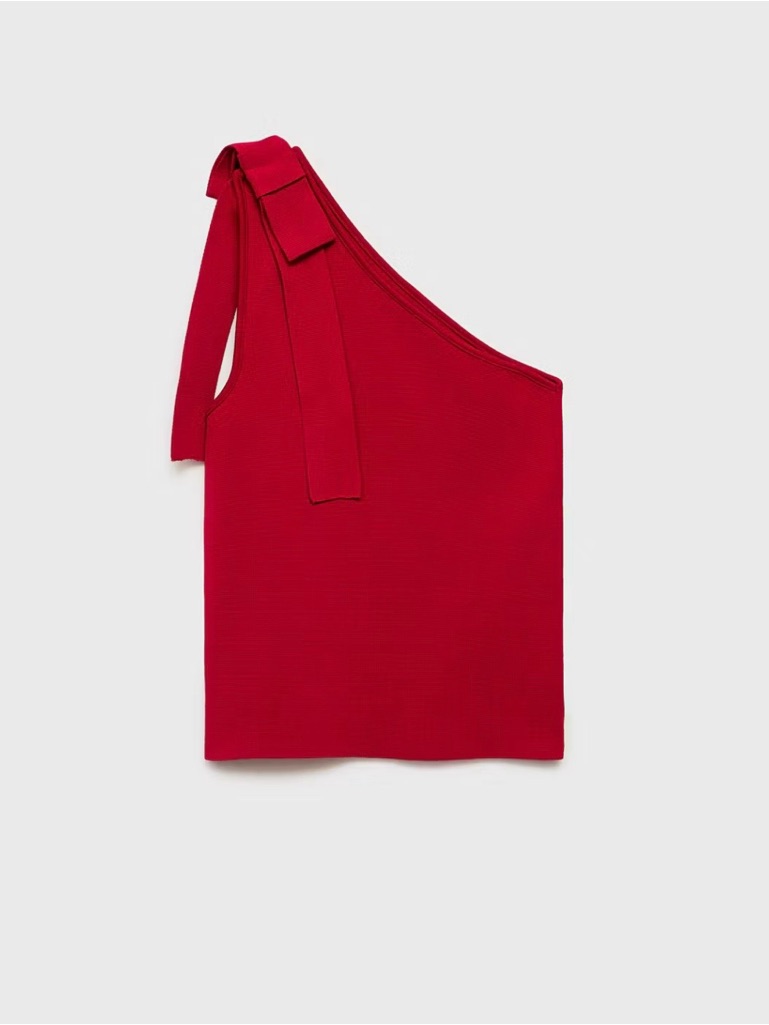 Mango One-Shoulder Red Knit Top